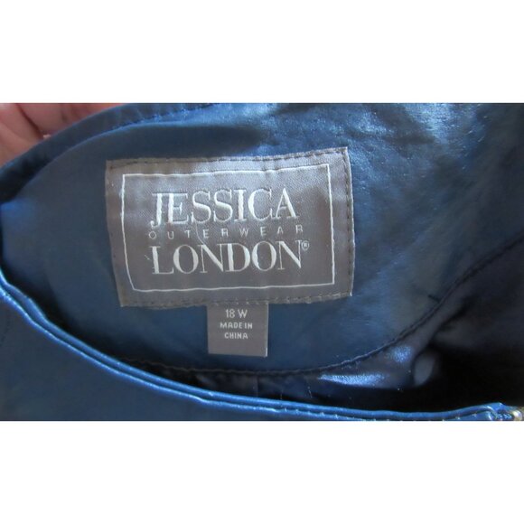 New w Tags, Jessica London Outerwear Blue Full Zip Leather Jacket Size 18W - Picture 7 of 7
